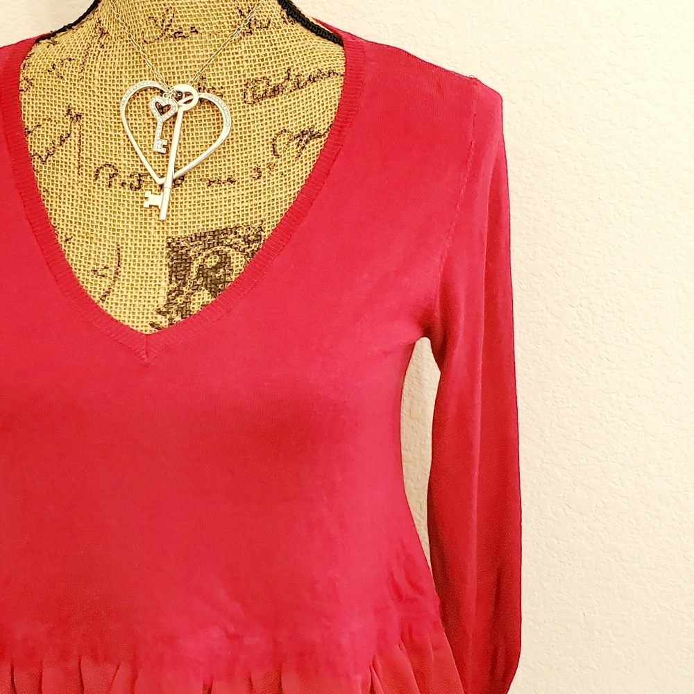 French Connection Deep red long sleeve soft v-neck top Small - Picture 2 of 8